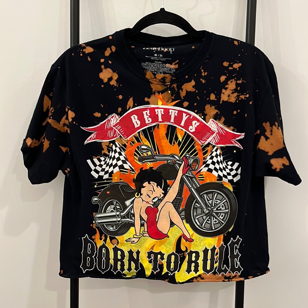 Betty Boop Betty Born To Rule Motorcycle Graphic Print Tie Dye T-Shirt Women